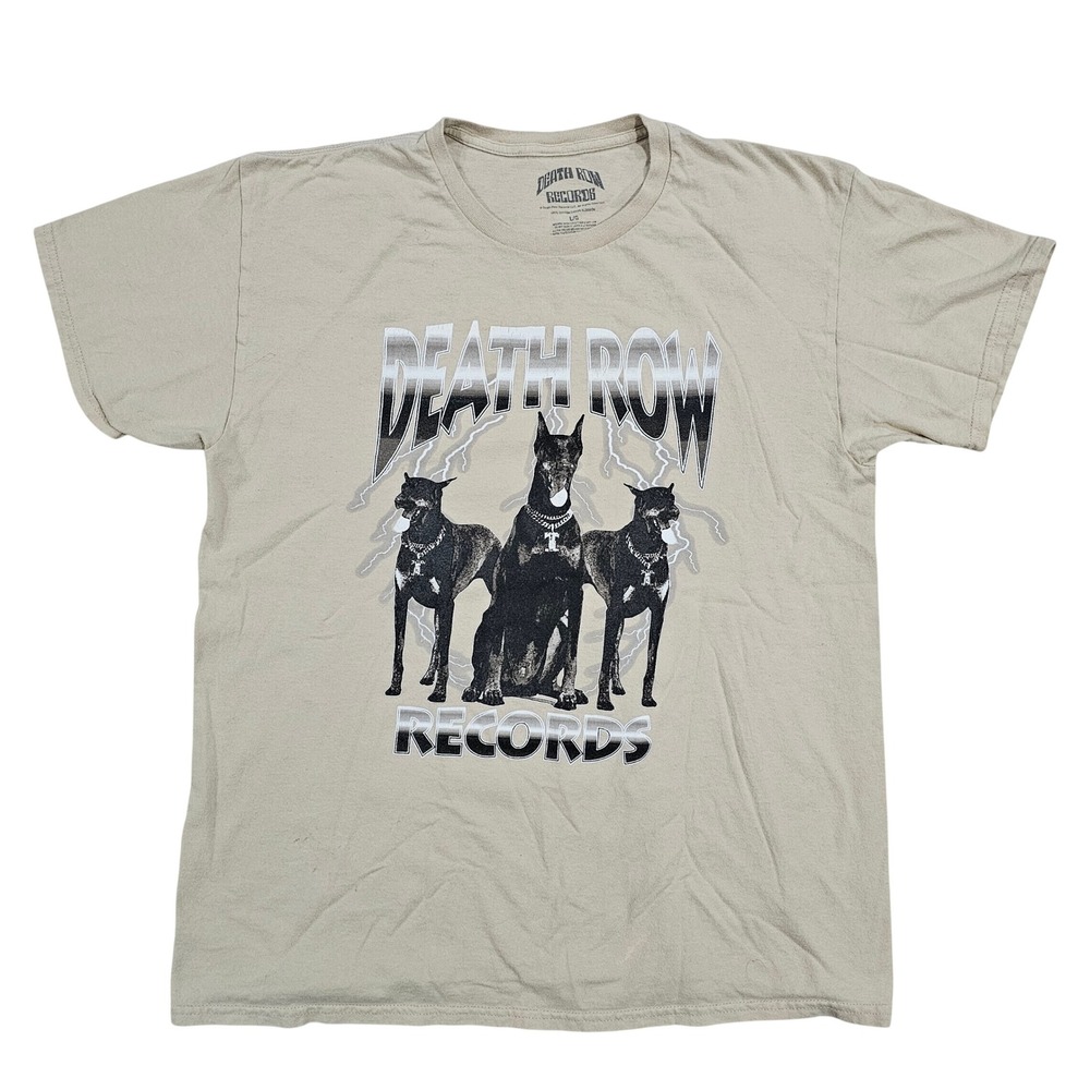 Death Row Records Mens L Tan Doberman Graphic T-Shirt Hip Hop Streetwear Style